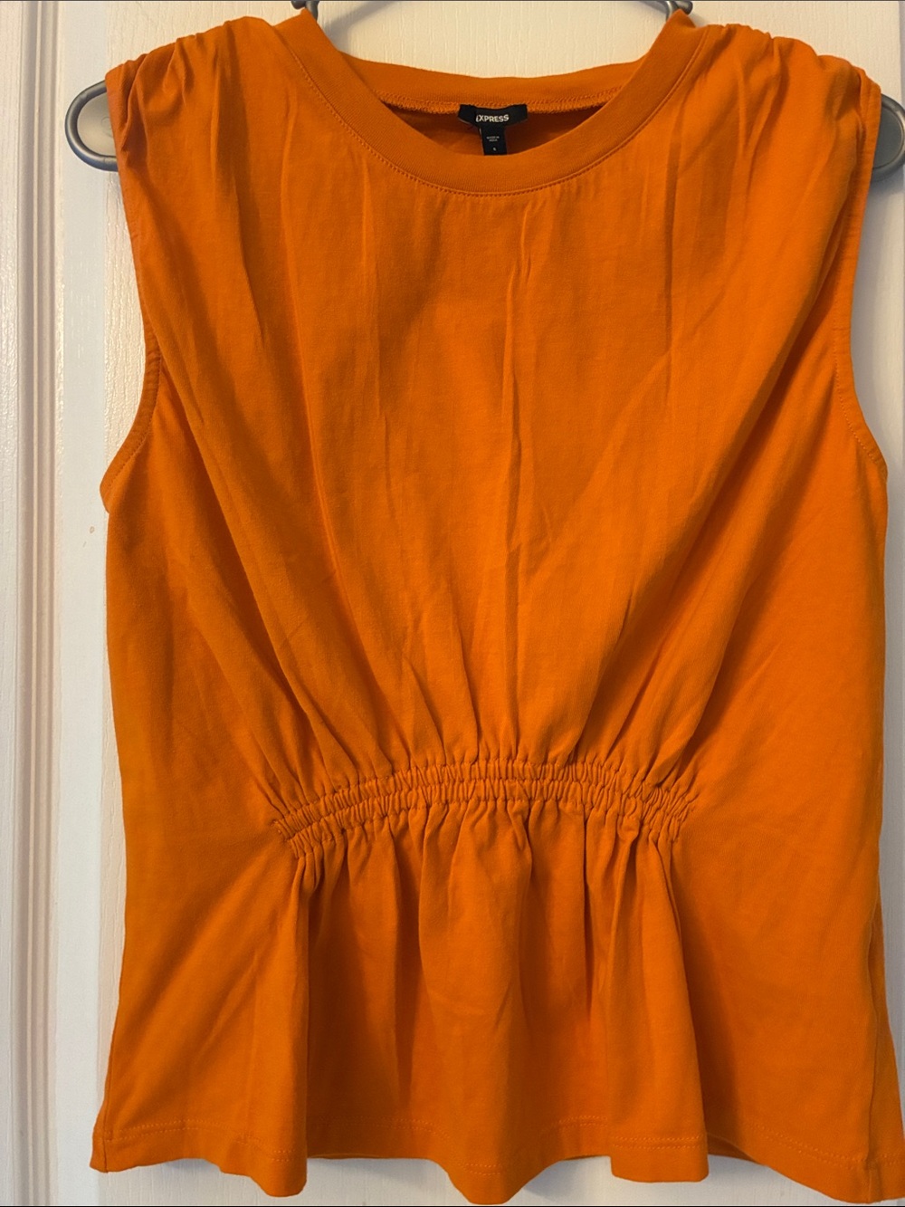 Express Orange Gathered-Waist Sleeveless Top
